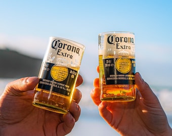 Pair of Corona beer Glasses; unique beer lovers gift, christmas gift for her, gift for him, unique beer lovers stocking gift under 20 pounds