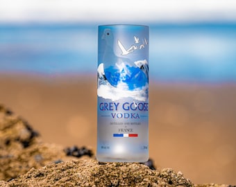 Upcycled Grey Goose Glass; unique vodka lovers gift, vodka gift, vodka bottle glass, upcycled handmade glassware gift for him, gift for her