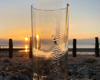 Upcycled Smirnoff Vodka pint glass; best friend gifts for him, gift for her, 18th Birthday Gift, unique glassware
