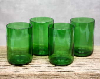 Set of four Recycled Wine Glasses, sustainable, eco-friendly, minimalist glassware handmade and upcycled glasses made from wine bottles.