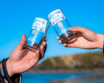 Pair of Upcycled Corona Zero Glasses; unique beer lovers gift, beer gift, beer bottle glass, upcycled handmade glassware gift for him