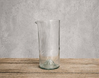 Clear Upcycled Wine Bottle Water Pitcher, carafe, jug, vase, sustainable minimalist glassware upcycled carafe made from wine bottles.
