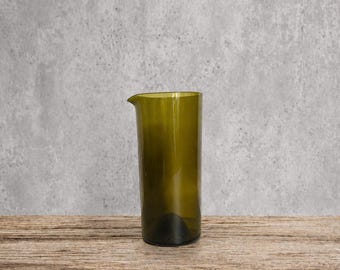 Olive Upcycled Wine Bottle Water Pitcher, carafe, jug, vase, sustainable minimalist glassware upcycled carafe made from wine bottles.