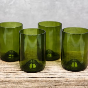 Set of four Recycled Wine Glasses, sustainable, eco-friendly, minimalist glassware handmade and upcycled glasses made from wine bottles.