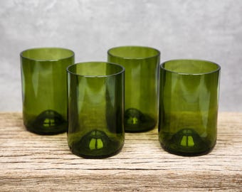 Set of four Recycled Wine Glasses, sustainable, eco-friendly, minimalist glassware handmade and upcycled glasses made from wine bottles.