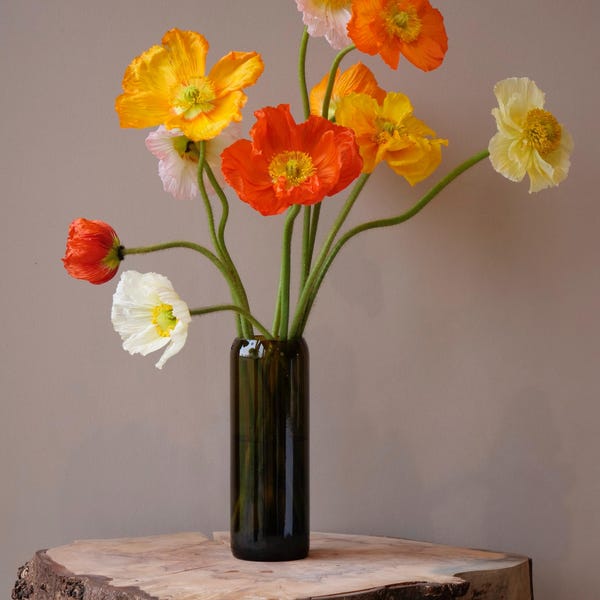 Recycled wine bottle vase, sustainable, eco-friendly, minimalist vases handmade and upcycled vases made from wine bottles.
