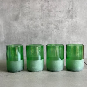 Set of four Recycled Wine Glasses, sustainable, eco-friendly, minimalist glassware handmade and upcycled glasses made from wine bottles.
