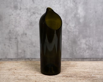 Upcycled Olive Wine Bottle Carafe, water flask, pitcher, jug, vase, sustainable minimalist glassware upcycled carafe made from wine bottles.