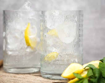 The Botanist Gin Glasses; unique gin lovers gift, gin gift, gin bottle glass, upcycled handmade glassware gift for him, gift for her, eco