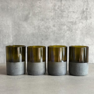 Set of four Recycled Wine Glasses, sustainable, eco-friendly, minimalist glassware handmade and upcycled glasses made from wine bottles.