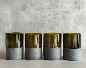Set of four Recycled Wine Glasses, sustainable, eco-friendly, minimalist glassware handmade and upcycled glasses made from wine bottles.