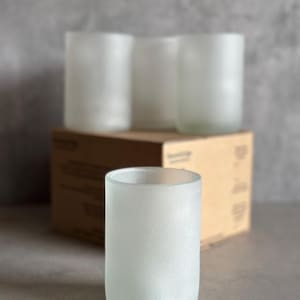 Set of four Recycled Wine Glasses, sustainable, eco-friendly, minimalist glassware handmade and upcycled glasses made from wine bottles.