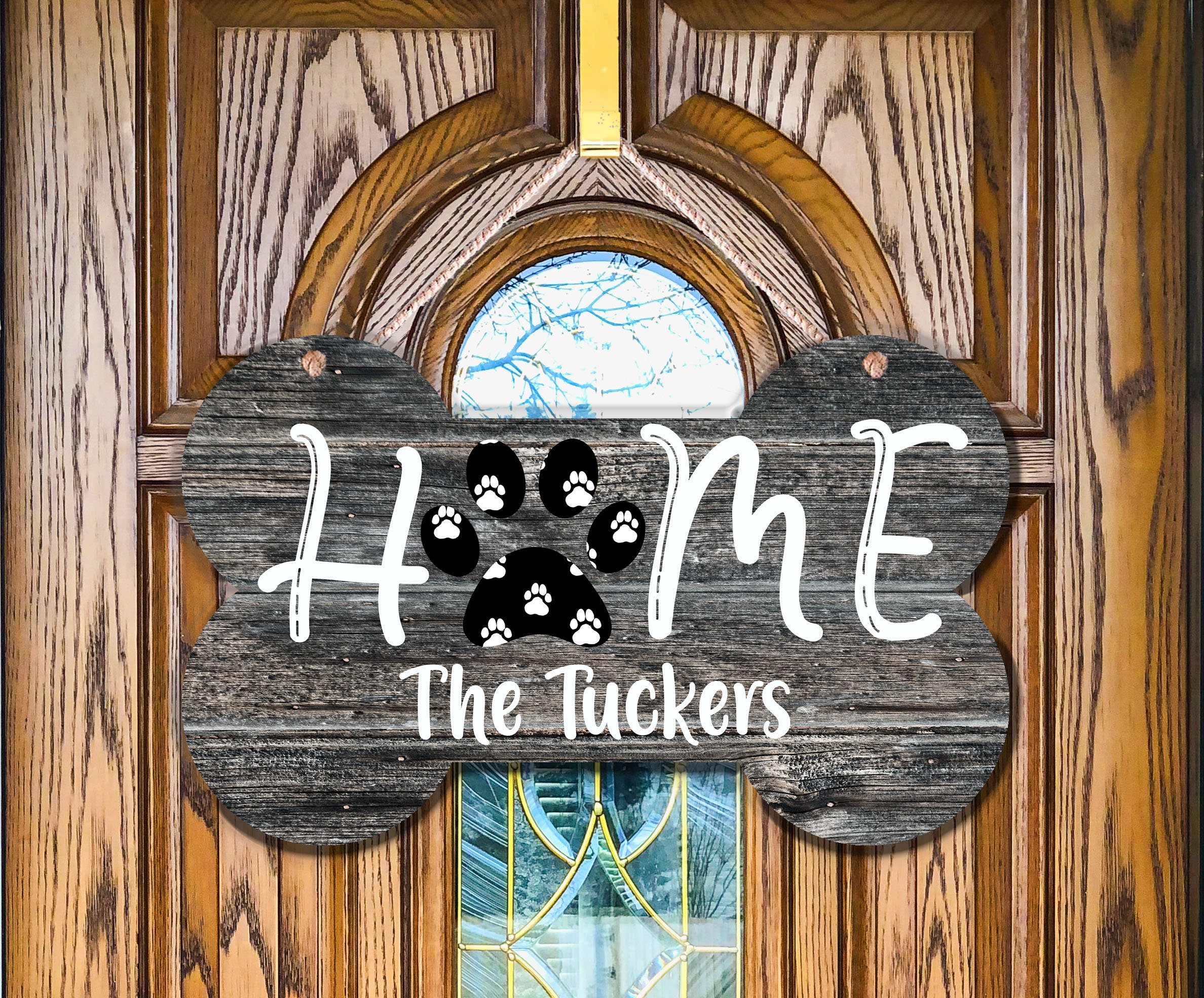 Dye Sublimation Dog Bone Door Hanger On Wood Door Mockup For Etsy