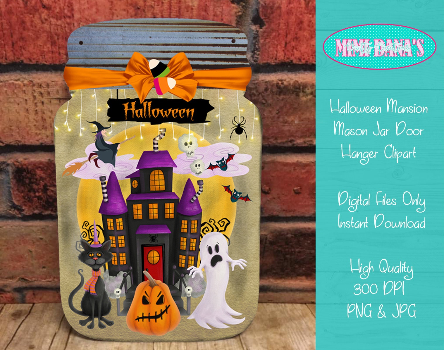 Halloween Mansion Mason Jar Clipart Transparent PNG JPG for | Etsy