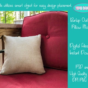 Burlap Outdoor Pillow Mockup, Sublimation Transfer, Sublimation Design, Digital Design, Digital Download, PSD & PNG