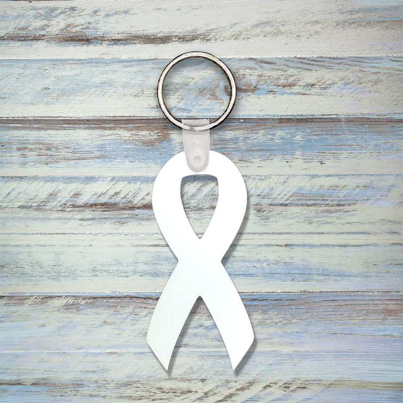 Dye sublimation awareness ribbon shaped MDF keychain