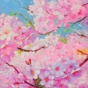 Spring Bloom Original Oil Painting Cherry Blossom Artworks  by Yurii Novikov