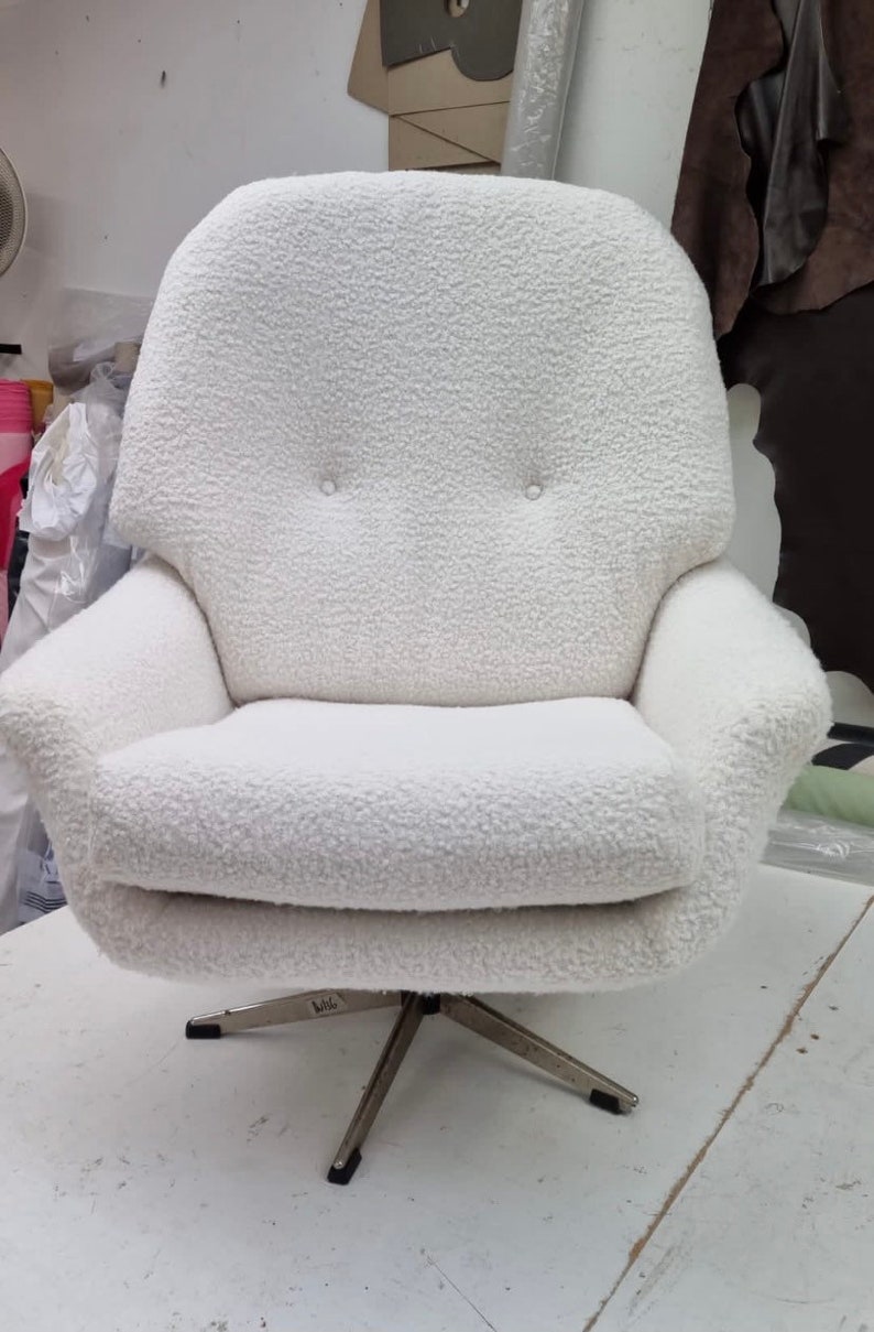 Boucle Swivel Armchair Boucle Chair Swivel Armchair Cream Etsy UK