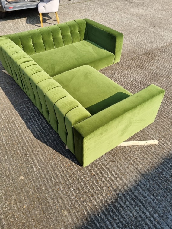 Green Velvet Corner Sofa Hand Made Etsy