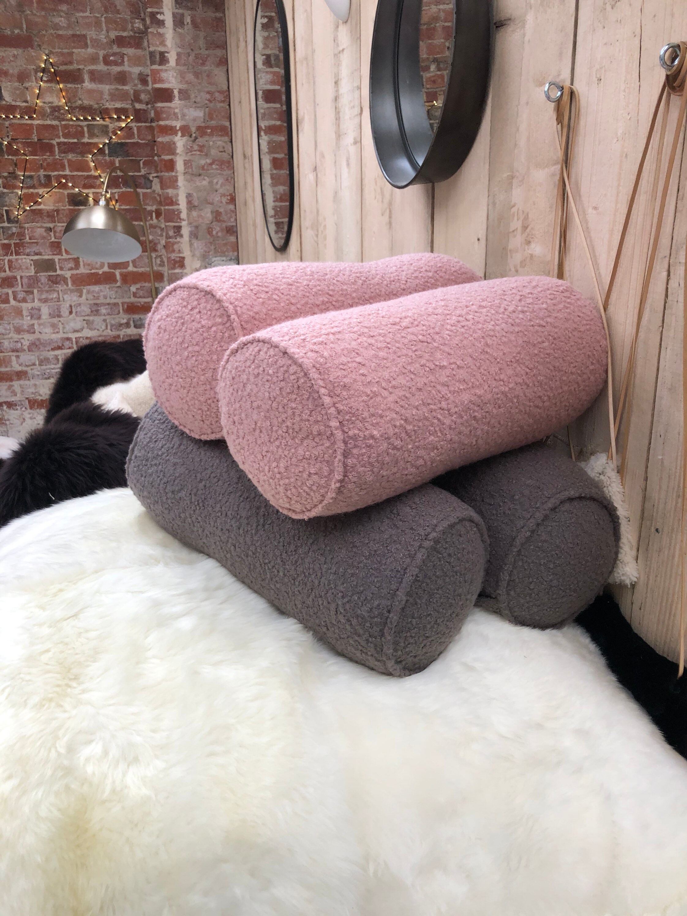 Boucle Bolster Cushion Round Cushion Boucle Scatter Cushion Etsy UK