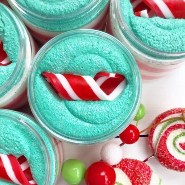 Tienda de caramelos de Navidad, exfoliación de azúcar batida, látigo de azúcar, jabón batido de azúcar, exfoliación corporal, regalo de noche de Navidad de invierno