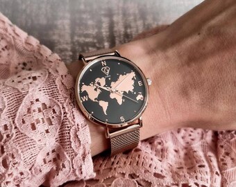 world map wrist watch