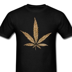 Gold Sparkle Marijuana Leaf T-shirt - Gold Glitter Cannabis Shirt - Sparkly Pot Leaf Shirt