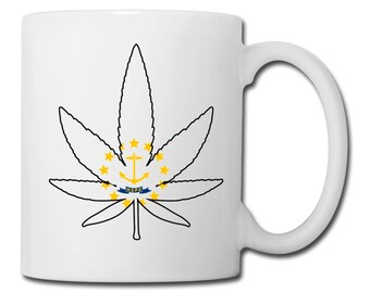 Rhode Island State Flag Marijuana Leaf Mug Rhode Island Marijuana Mug Rhode Island Medical Marijuana Recreational Cannabis Coffee Mug