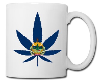 Vermont Flag Marijuana Leaf Mug Vermont Marijuana Mug Vermont Medical Marijuana Recreational Marijuana Cannabis Coffee Mug