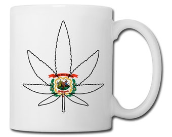 West Virginia State Flag Marijuana Leaf Mug West Virginia Marijuana Mug West Virginia Medical Marijuana Recreational Cannabis Coffee Mug