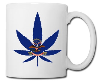 North Dakota State Flag Marijuana Leaf Mug North Dakota Marijuana Mug North Dakota Medical Marijuana Recreational Cannabis Coffee Mug