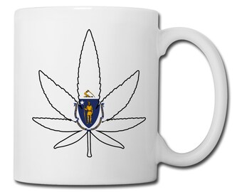 Massachussets State Flag Marijuana Leaf Mug Massachussets Marijuana Mug Massachussets Medical Marijuana Recreational Cannabis Coffee Mug
