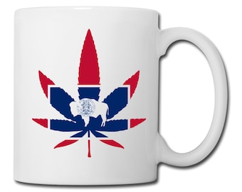 Wyoming Flag Marijuana Leaf Mug Wyoming Marijuana Mug Wyoming Medical Marijuana Recreational Marijuana Cannabis Coffee Mug