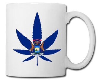 Michigan State Flag Marijuana Leaf Mug Michigan Marijuana Mug Michigan Medical Marijuana Recreational Marijuana Cannabis Coffee Mug