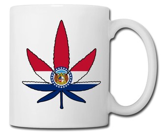 Missouri State Flag Marijuana Leaf Mug Missouri Marijuana Mug Missouri Medical Marijuana Recreational Marijuana Cannabis Coffee Mug