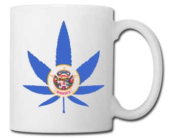 Minnesota State Flag Marijuana Leaf Mug Minnesota Marijuana Mug Minnesota Medical Marijuana Recreational Marijuana Cannabis Coffee Mug
