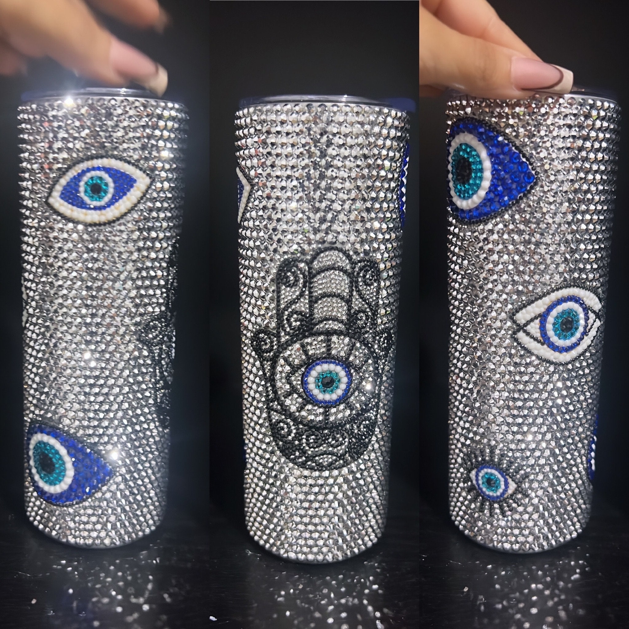 20oz Rhinestone Tumbler, Double Wall Stainless Steel Cup, Drippy Black and  AB White Rhinestones -  Canada