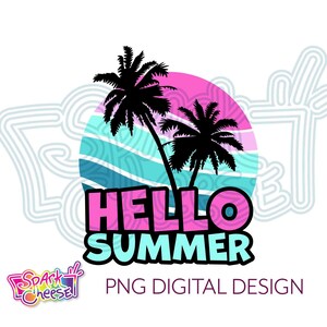 Hello Summer Palm Tree Sunset Circle PNG Sublimation Dye Sub Print