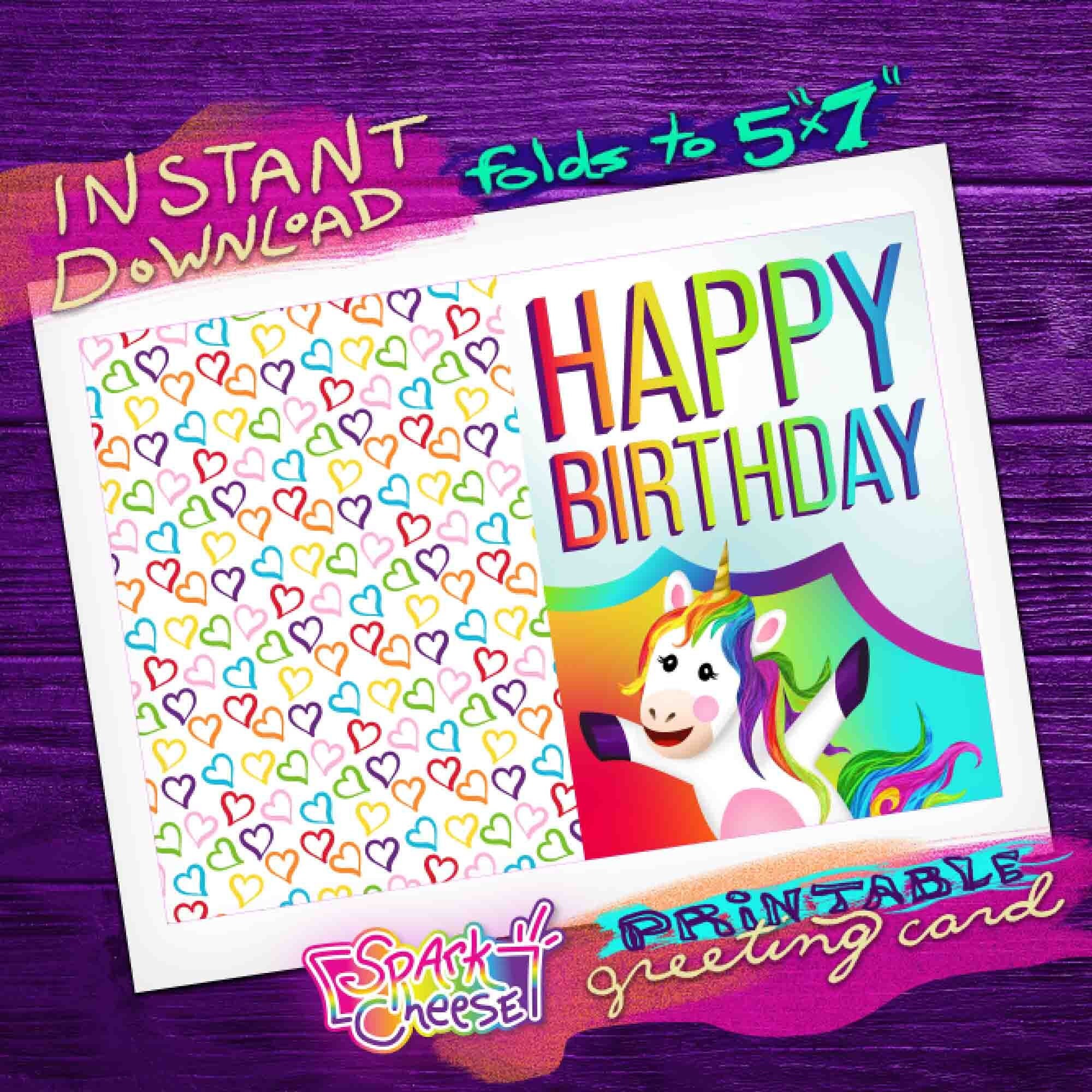 Printable Unicorn Happy Birthday Card Instant Download Greeting Card ...
