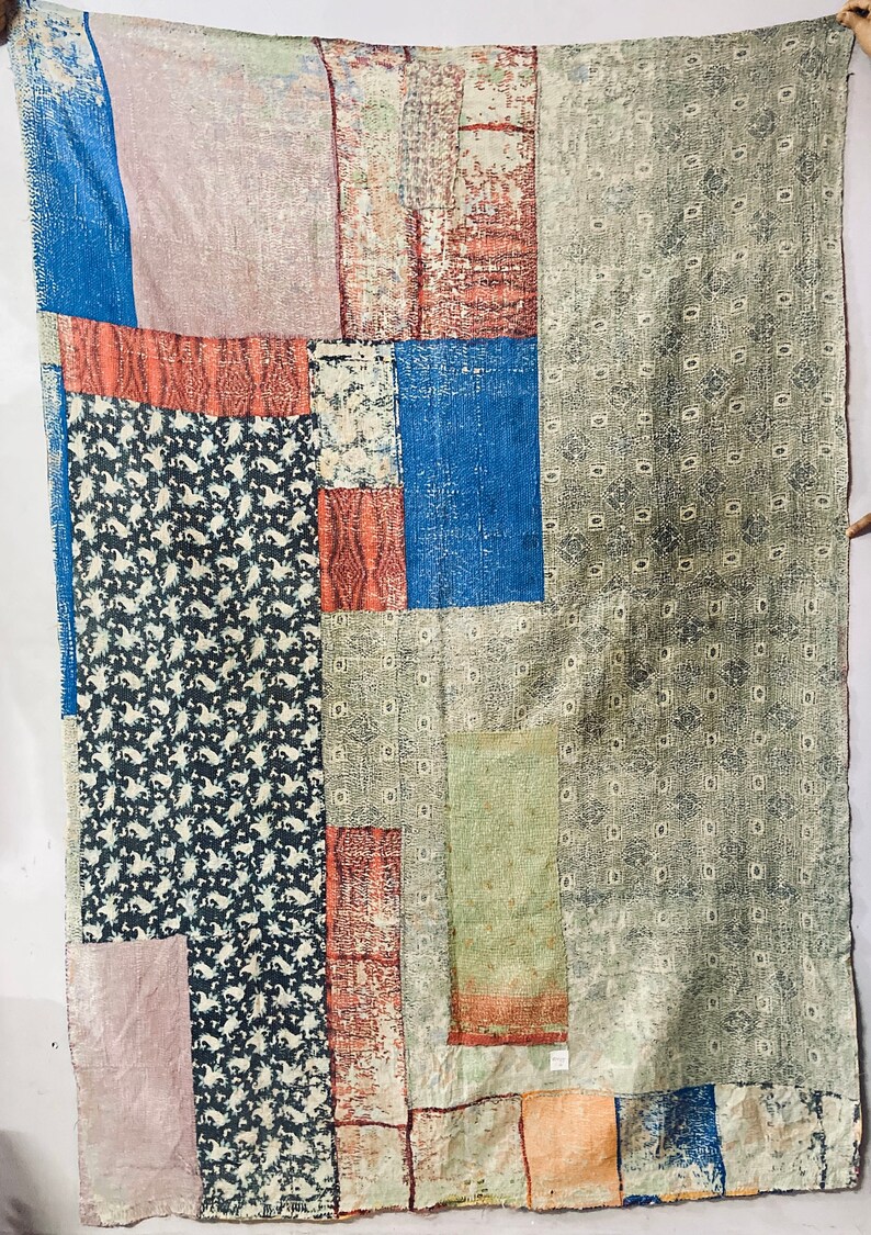 Indian vintage cotton kantha quilt handmade gudari Indian bedding throw