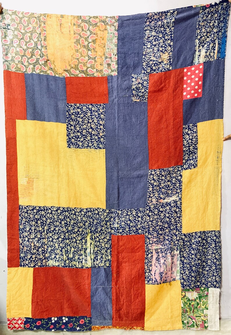 Indian vintage cotton kantha quilt handmade gudari Indian bedding throw