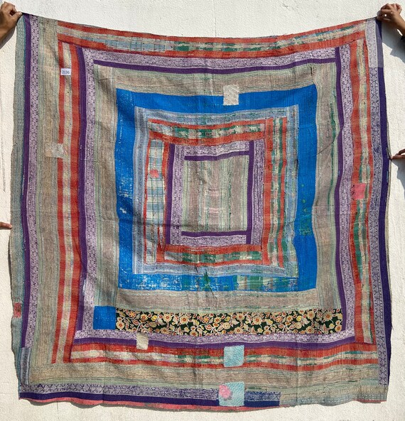 vintage cotton kantha handstitched quilt indian bedcover