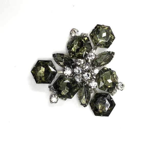 Vintage Geometric Green Rhinestone Cluster Brooch