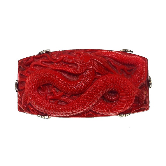 Antique Hand Carved year of the Dragon Cinnabar Sa