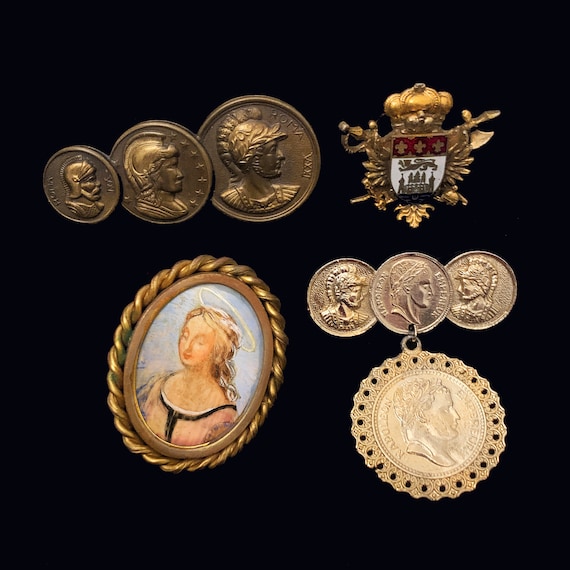 Coin Jewelry Vintage Brooch Vintage Enamel Jewelry French Coins Vintage Jewelry Medallion Jewelry Napoleon