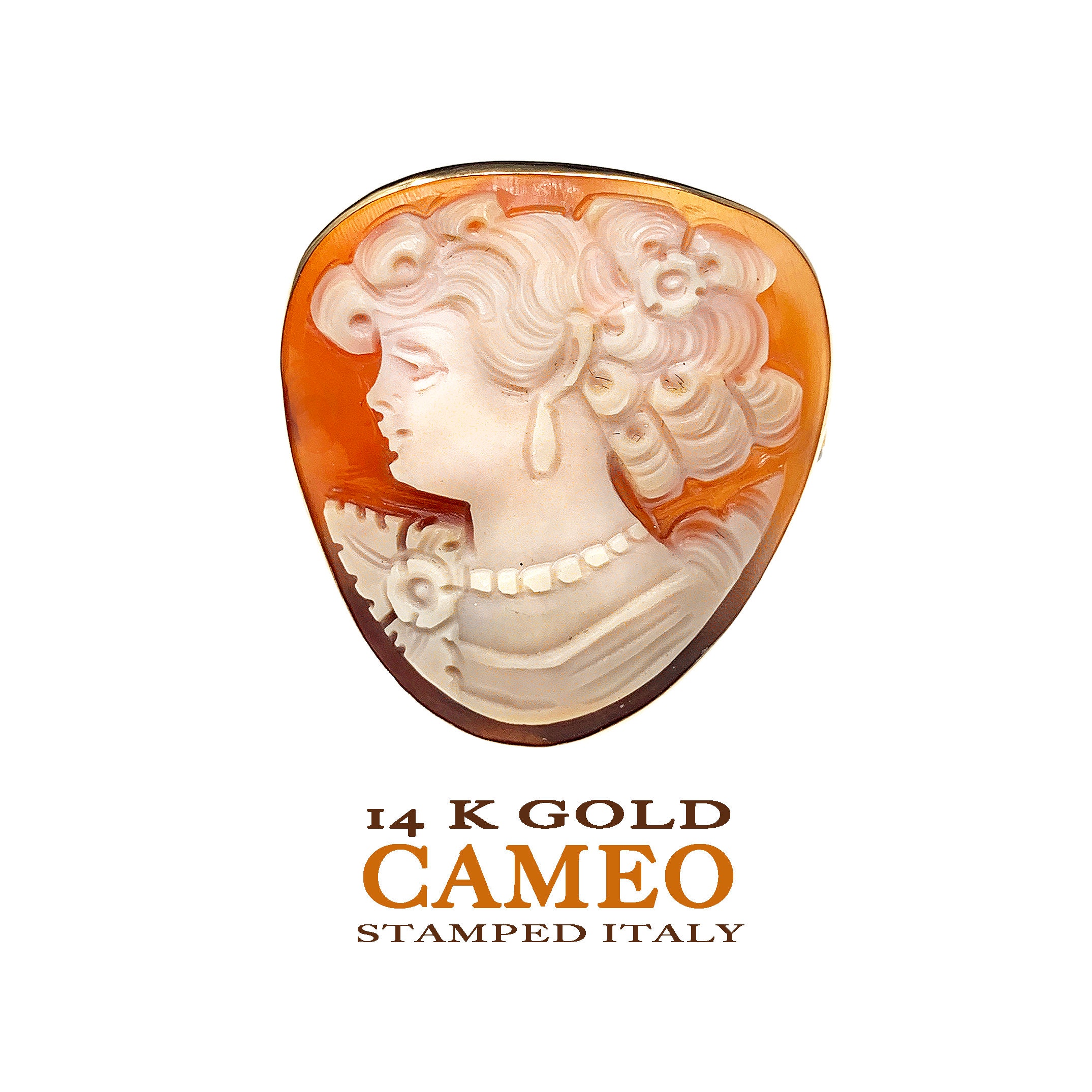 14K Yellow Gold Stamped Italy Designer Signed Carved Cameo Etsy