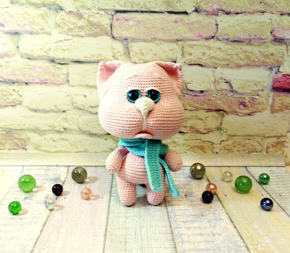 Pink Cat Comic Toy Crochet Cat Cute Cat Kitten Stuffed Dolls Etsy