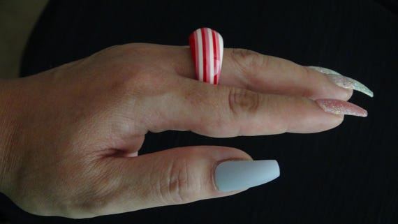 Vintage Candy Cane Statement Ring - image 5