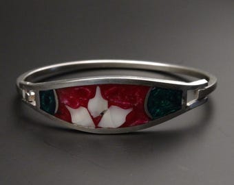 Vintage Alpaca Silver Bracelet with Abalone Inlay - Multiple styles available