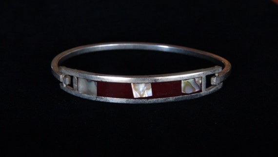 Vintage Alpaca Silver Bracelet with Abalone Inlay - image 3